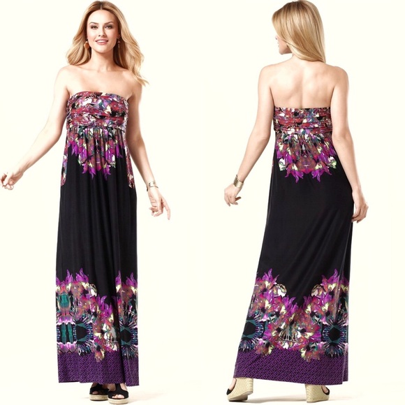 Soma Dresses & Skirts - Soma Dress Camille Shirred Bandeau Maxi Stretch Sm